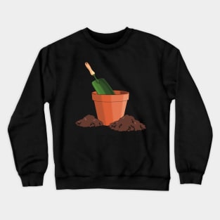 Garden terracotta pot with green mini spade and soil piles around Crewneck Sweatshirt